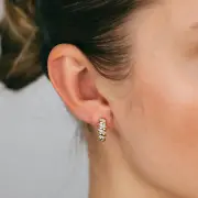 Gold Plated Sterling Silver 1/6 Carat Diamond Hoop Earrings