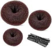 TsMADDTs Donut Hair Bun Maker, 3PCS Dark Brown Ring Style Bun Maker with 20PCS U Shaped Hair Pins for Women Dance