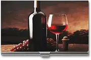 [LKHDS] Slim Aluminum Alloy Business Card Holder Red Wine And Bottle Pocket Business Card Case Portable Business Card Wallet Business Card Holders Handheld Card Box for Women Men, style, One size, Style