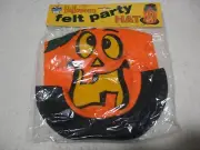 Vintage 90's 1999 Kids Trick-or-Treat Halloween Felt Party Tall Hat Pumpkin Face