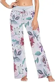 [GuoChe] Summer Pajama Pants For Women Vintage Flowers Rustic Light Purple Lady Night Wear for Winter Pyjamas