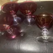 4 Bryce Crystal Springtime Cranberry Red Champagne/Sherbet Glasses 4.25” U