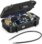 ORIA Portable Safe Box, Combination Security Case, Waterproof Security Travel Lock Box with 4-Digit Code, Detachable Wire Rope, Anti-Theft Key Storage Lockbox for Phone, Card, Home, Hotel, Beach