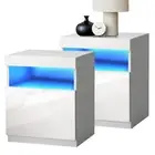 Oikiture Bedside Tables Set of 2 LED Nightstand Shelf Side End Table White