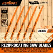 HORUSDY 5Pc 300mm Reciprocating Saw Blade 5TPI Wood Timber Pruning Tool W/T Case
