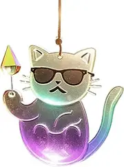Cat Sun Catcher for Window - Kitten Hangable Decoration | Acrylic Decoration Colorful Wall Art for Living Room Kitchen Garden Window Panels