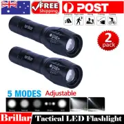 2Pcs Tactical Flashlight Torch Super Bright Camping LED Zoomable Torch Aluminium