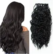 Long Wavy Clip in Hair Extensions 6 PCS Hair Extensions Clip in Synthetic Double Weft Hairpieces for Women Curly Clip in Extensions 22 Inch Natural Black