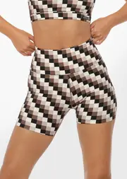 [Lorna Jane] Retro Check Ribbed Bike Shorts in Print, Size - 2XS 2XS Retro Check Print