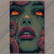 FLATCARD Close-Up Woman’s Face Tentacle Design Surrounding Eyes Scary Weird
