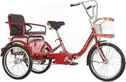 DEFGHIJ Adult Trike Foldable 20 Inch Pedal 3 Wheel Bike with Shopping Basket and Back Seat Cruise Bike Single Speed Double Chain for Seniors Women Men (Red)