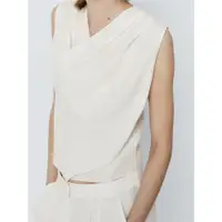 在飛比找ETMall東森購物網優惠-MD女裝2023夏季新品舒適亞麻混紡法式交叉簡約V領無袖背心