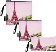 Paris Tower Pink Sky Reusable Snack Sandwich Bags Washable Fabric Food Storage Pouch with Zipper for Kids and Adults (Set of 3: S/M/L)