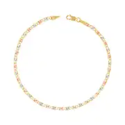 14K Solid Yellow Rose White Tri Gold 2.5mm Chain Womens Bracelet Anklet 9"
