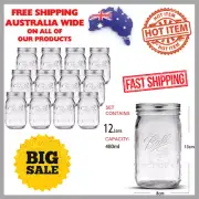 Roccar 12 Pcs Canning Jars | 480Ml Mason Jar Empty Glass Spice Bottles Storage