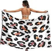 [RPLIFE] Leopard Print White Swimsuit Sarong, Pool Sarong Women, Beach Sarongs Women, Beautiful Swimsuit Wrap Sarong, Leopard Print White, Large