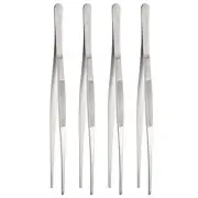 4pcs Stainless Steel Tweezer 11.8" Long Handle Straight Tips Tweezer, Silver