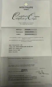 Patek Philippe Authentic Watch Certificate Of Origin Warranty 5170 J Chronograph