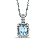 Cushion-Cut Aquamarine and White Topaz Framed Pendant in Sterling Silver