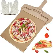 Sliding Pizza Peel, Handle Wooden Sliding Pizza Shovel Portable Pizza Slider Paddle Easy to Use Pizza Peel Shovel Pizza Spatula Peel with Oven Mitt for Baking Pizza Bread 11.8×22.8in