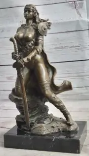 Signed Original Tough Amazon Warrior Girl Bronze Sculpture Statue Marble Statue