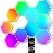 Large Hexagon LED Lights for Bedroom, Smart Home Gaming LED Wall Lights RGBIC Gaming Room Decor Work with Alexa Google Assistant, Voice/App Control, Music Sync, DIY Modular LED Light Panels, 10 Pack
