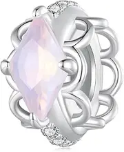 [Teleye] Pink Lace Silicone Beads Charm 925 Sterling Silver Charm Fits For Pandora Bracelet Necklace,SCC2642, Cubic Zirconia, Created Cubic Zirconia