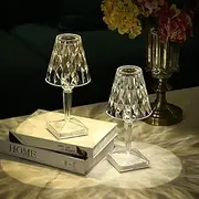 2pcs Crystal Table Lamp Touch Control Crystal Rose Lamp, [2000mAh] Rechargeable LED Diamond Table Lamps with 3 Color Changing Light, [Non-Yellowing] Acrylic Cordless Table Lamp Small Lamp for Bedroom