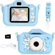 Unicorn Kids Digital Camera for Girls Toys - Birthday Gift Unicorn Toys Camera for Grils 3 4 5 6 7 8 Years Old- Kids Selfie Camera Anti-Drop 20.0MP Dual Video Camcorder + SD Card 32GB (Blue Unicorn)
