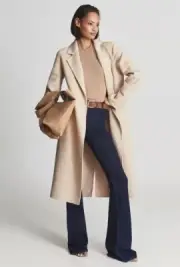 REISS Brooks Wool Blend Blindseam Belted Coat Jacket in Pink UK Size 14