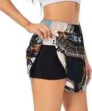 [GaxfjRu] Paris Eiffel Tower Picture Print Women's Running Shorts High Waisted Running Shorts Pocket Sporty Gym Elastic Short