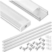 STOBAZA 4Sets U Shaped LED Channel Housing Profile with Milky White Diffuser for Strip LED Lights Precision Production for Stable Performance and Excellent