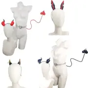 Devil Horn Headband and Adjustable Heart Tail Set Accessory for Themed Party