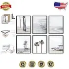 Giclée Beach Wall Art - Set of 6 Ocean Prints in Classic Black Frames