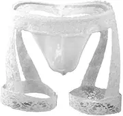 [IPHREECO] Men's Lace Sissy Pouch Panties Lingerie Thongs G String with Garters T Back Underwear