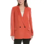 Theory Double Breasted Linen Blend Blazer Size 10 Darl Coral NEW