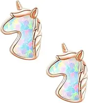 [DEARMAMY] Elegant Girl Opal Stud Earrings Copper Plated Australian Gemstone Rose Gold Unicorn Ear Drops Fashion Jewelry Accessories