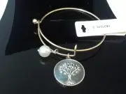 Gold Patina Olive Wisdom Leaves Branch Tree of Life Charm Bead Bracelet Bangle