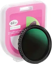 uxcell 62mm ND Filter, Variable ND Lens ND2-ND400 Adjustable Neutral Density Filter Slim Optical Glass with Cap for Camera Lens Video Vlog Portrait Photography, Black