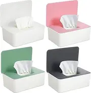 Honeydak 4 Pieces Baby Wipes Dispenser Wipe Container Keep Wipes Moist Baby Wipe Holder Easy Open Wet Tissue Storage Non-Slip Box Case