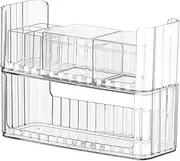 LINFIDITE Stackable Make-Up Organiser, Pack of 2, Clear Vanity Organiser, Cosmetic Display Case with 4 Removable Dividers, 2 Lip Gloss Holders, 2 Cotton Swabs Pad Holder, Q-Tips Organiser