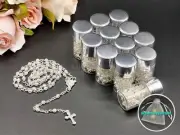 US 12pcs Clear Rosary Necklace in Glass Silver Jar Perfect for Wedding Souvenirs