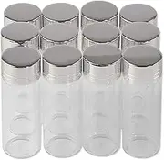 24pcs 14ml Glass Crafts Bottles Silver Aluminum Lid Mini Bottle for Liquid Sand Perfume,Mini Glass Bottle Laboratory Small Cute Transparent Bottle Transparent Glass Bottle Container