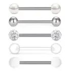 5pcs Set Tongue Bars Piercing Jewellery 6mm Ball Silver White