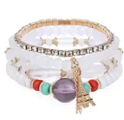 4 PC Handmade Bohemian Beaded Stackable Stretch Bracelet Set New Free Ship 5313