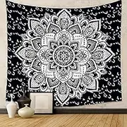 SteadyINK® – Boho Mandala Tapestry – Large 200x150CM Black and White Wall Hanging with Intricate Floral Design – Meditation & Bedroom Decor – Durable Fabric Art Tapestry
