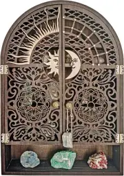 Sun & Moon Shelf Crystal Display Case Wall Hanging Holder Stones Display Cabinet