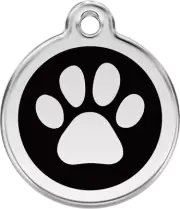 Red Dingo Enamel Paw Print Tag Black - Lifetime Guarantee - Cat, Dog, Pet ID Tag