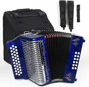 AKLOT Accordion: 31 Key 12 Bass F/B/E Accordion for Adult, Diatonic Accordion Instruments for Beginners, Accordion with Carrying Case, Strap (Embedded Imitation Diamond) Blue