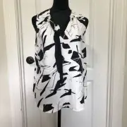 Vince Camuto Women's Blouse Sleeveless Tie Neck Detail Black White Size Medium